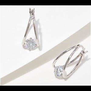 Diamonique Cut 2.0 cttw Split Hoop Earrings Sterling Silver